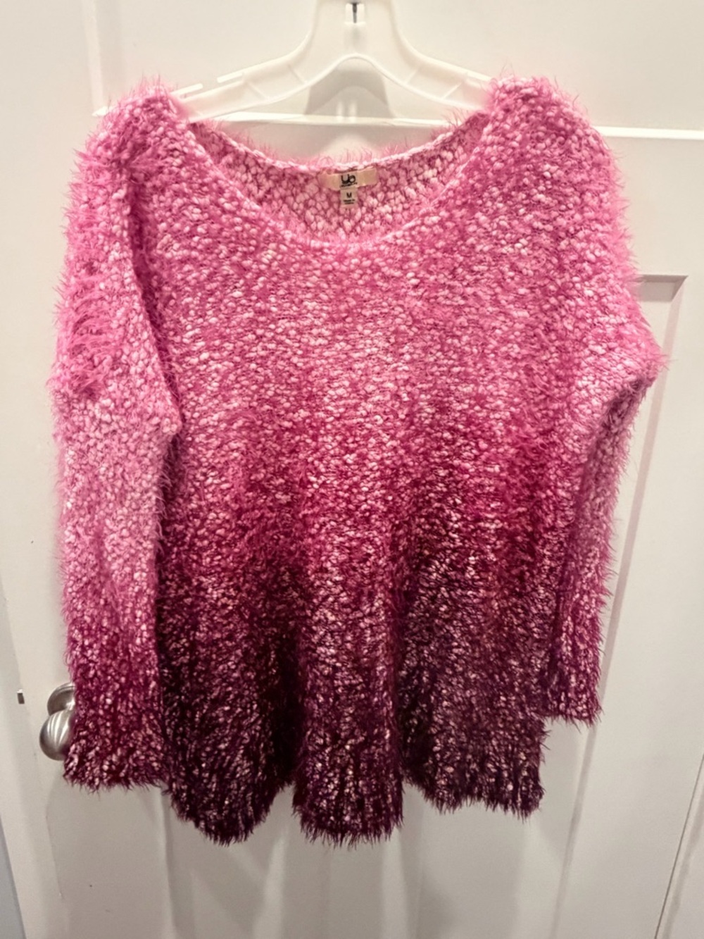 UB Los Angeles Fuzzy Eyelash Sweater Medium Pink Ombre Cozy Soft Knit Top